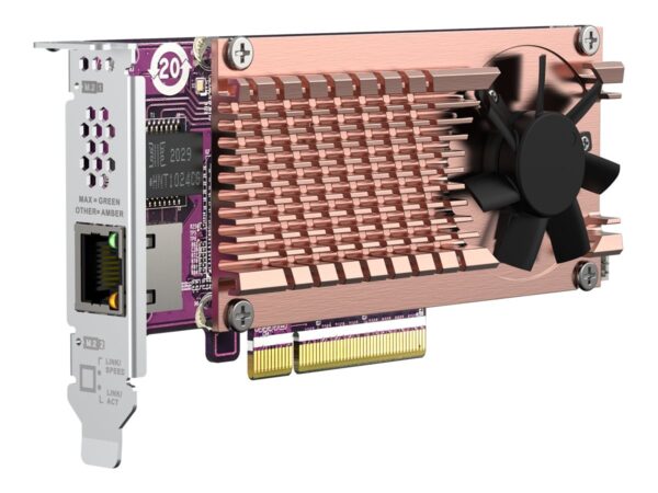 QNAP Card QM2 series 2xPCIe 2280 M.2 SSD slots PCIe Gen3x8 1xAQC113C 10GbE NBASE-T port