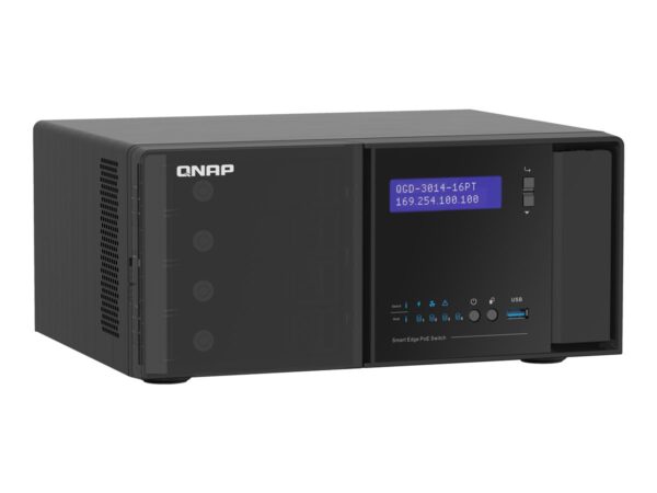 QNAP QGD-3014-16PT J4125 4×3.5p HDD 2xM.2 SATA SSD 2xUSB3.0 14 1GbE RJ45 PoE ports 2 1GbE SFP+/RJ45 combo PoE