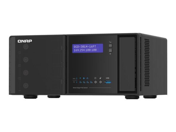 QNAP QGD-3014-16PT J4125 4×3.5p HDD 2xM.2 SATA SSD 2xUSB3.0 14 1GbE RJ45 PoE ports 2 1GbE SFP+/RJ45 combo PoE