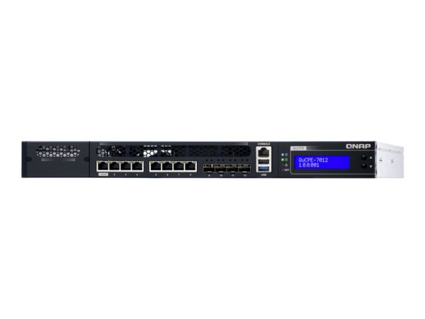 QNAP QuCPE-7012-D2146NT-32G Intel Xeon D-2146NT 8×2.5GbE RJ45 ports and 4x10GbE SFP+ ports 1x network module 1x PCIe Gen3 x8