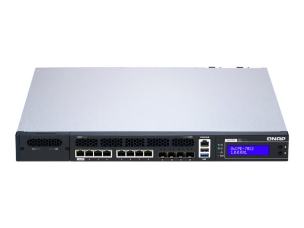 QNAP QuCPE-7012-D2146NT-32G Intel Xeon D-2146NT 8×2.5GbE RJ45 ports and 4x10GbE SFP+ ports 1x network module 1x PCIe Gen3 x8