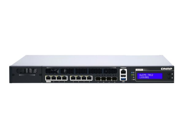QNAP QuCPE-7012-D2146NT-32G Intel Xeon D-2146NT 8×2.5GbE RJ45 ports and 4x10GbE SFP+ ports 1x network module 1x PCIe Gen3 x8