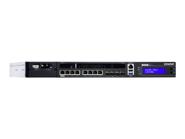 QNAP QuCPE-7012-D2146NT-32G Intel Xeon D-2146NT 8×2.5GbE RJ45 ports and 4x10GbE SFP+ ports 1x network module 1x PCIe Gen3 x8