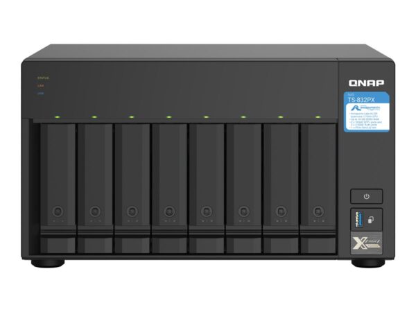 QNAP TS-832PX-4G 8-bay NAS server AL324 1.7GHz Quad Core 4Go DDR4 SODIMM Max. 16Go 2x10GbE SFP+ LAN + 2×2.5GbE