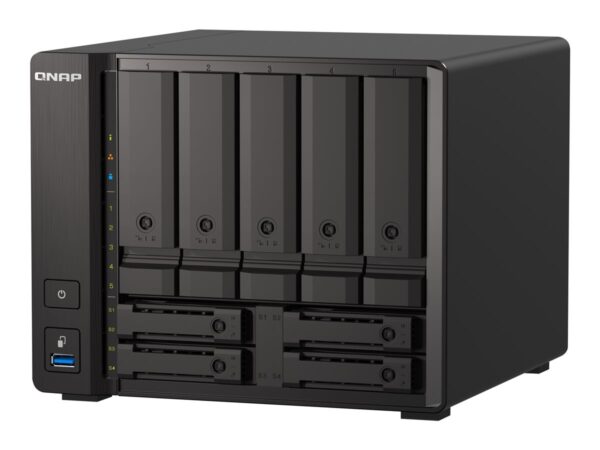 QNAP TS-H973AX-8G 9-bay NAS AMD Ryzen V1500B 8Go DDR4 SODIMM 5×2.5/3.5p SATA 6Gbps + 2×2.5in U.2 NVMe PCIe Gen3 x4