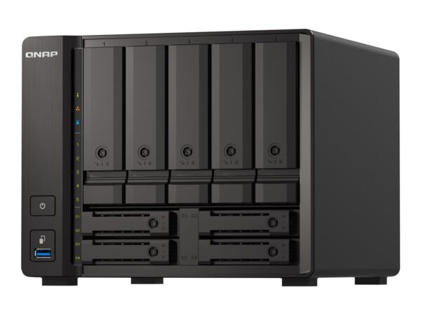 QNAP TS-H973AX-8G 9-bay NAS AMD Ryzen V1500B 8Go DDR4 SODIMM 5×2.5/3.5p SATA 6Gbps + 2×2.5in U.2 NVMe PCIe Gen3 x4