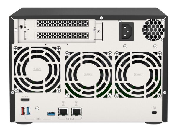 QNAP TVS-675-8G 6-bay NAS KX-U6580 8C/8T 2.5GHz 8Go 6xSATA 6Gb/s bays 2xM.2 NVMe PCIe Gen3 SSD slots 2×2.5GbE LAN optional 10GbE