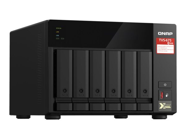 QNAP TVS-675-8G 6-bay NAS KX-U6580 8C/8T 2.5GHz 8Go 6xSATA 6Gb/s bays 2xM.2 NVMe PCIe Gen3 SSD slots 2×2.5GbE LAN optional 10GbE