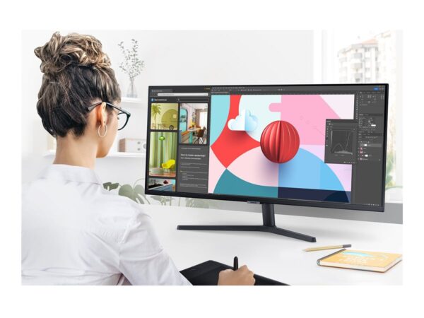 SAMSUNG S34C500GAU Ecran 34 »- – 3440 x 1440 UWQHD @ 100 Hz – VA – 300 cd/m² – 3000:1 – HDR10 – 5 ms – 2xHDMI, DisplayPort – noir