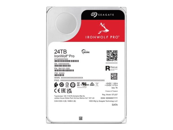 SEAGATE Ironwolf PRO Enterprise NAS HDD 24To 7200tpm 6Gb/s SATA 256Mo cache 8.9cm 3.5p 24×7 for NAS RAID Rackmount systems BL