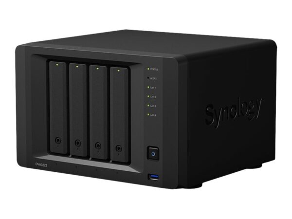SYNOLOGY DVA3221 Deep Learning NVR Atom C3538 Quad-core 2.1GHz 8Go DDR4 3xUSB3.2 Gen1 port 2xeSATA port 1xCOM
