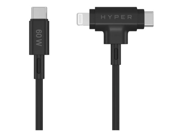 TARGUS Hyper HyperJuice Silicone USB-C to USB-C and Lightning Hybrid 60W Cable – Black