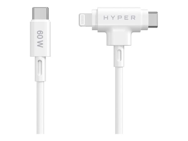 TARGUS Hyper HyperJuice Silicone USB-C to USB-C and Lightning Hybrid 60W Cable – White