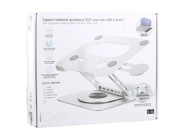 TNB iClick 360 adjustable notebook stand with detachable 6in1 hub aluminum