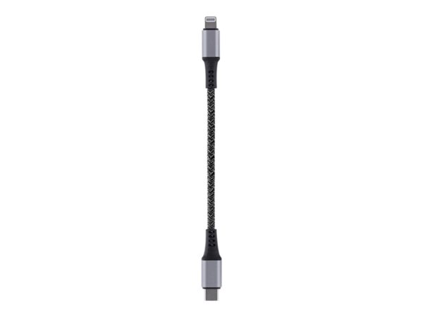 TNB PREMIUM – Nylon braided RPET USB-C to Lightning cable – metal connector – Leather cable tie – Black