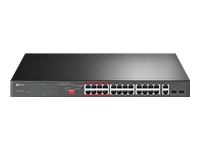 TP-LINK 26-Port 10/100Mbps PoE+ Switch 24 10/100Mbps PoE+ Ports 2 Gigabit RJ45 Ports 2 Combo SFP Slots 802.3at/af 250W PoE