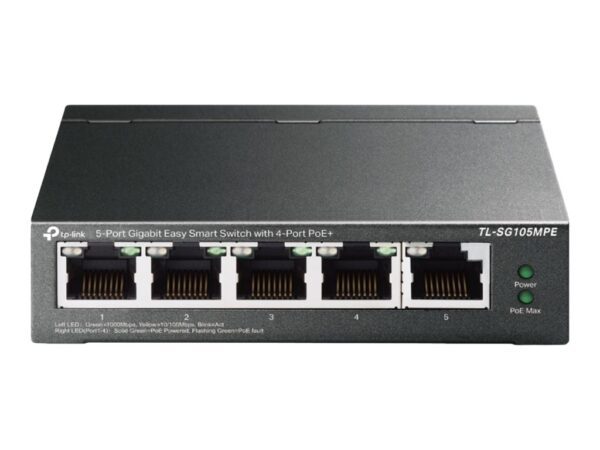 TP-LINK 5Port Gigabit Easy Smart Switch with 4Port PoE+ 4x Gigabit PoE+ Ports 1x Gigabit Non-PoE Ports 802.3af/at 120W PoE Power
