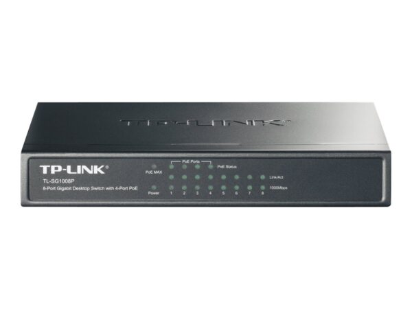 TP-LINK 8-Port Gigabit Desktop PoE Switch 8×10/100/1000Mbps RJ45 ports including 4 PoE ports steel case