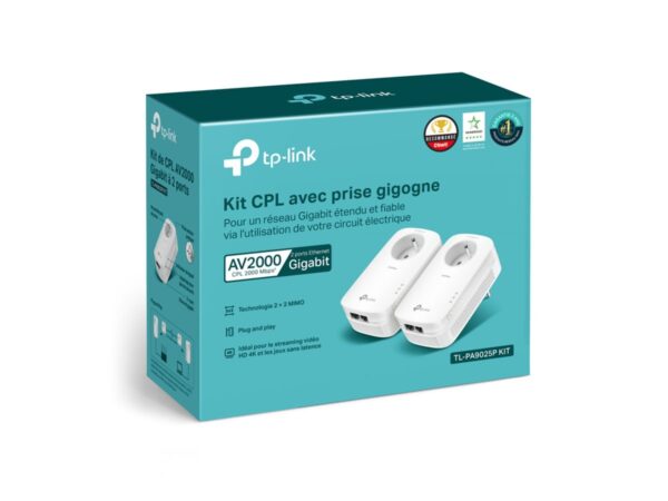 TP-LINK AV2000 2-Port Gigabit Passthrough Powerline Starter Kit 2000Mbps Powerline Data Rate Line-Neutral/Line-Ground 2×2 MIMO 2