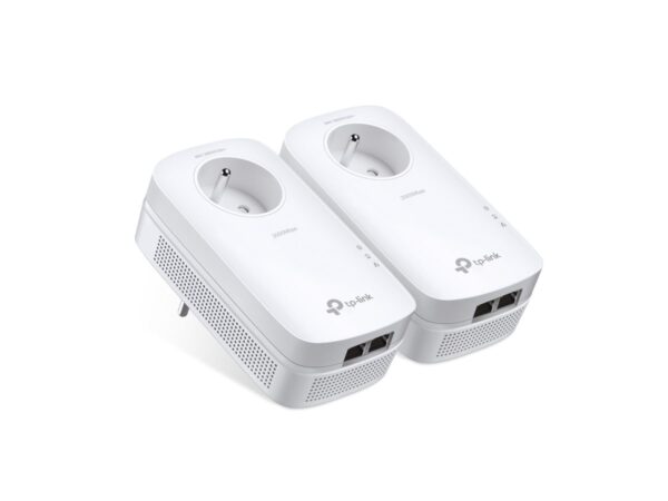 TP-LINK AV2000 2-Port Gigabit Passthrough Powerline Starter Kit 2000Mbps Powerline Data Rate Line-Neutral/Line-Ground 2×2 MIMO 2