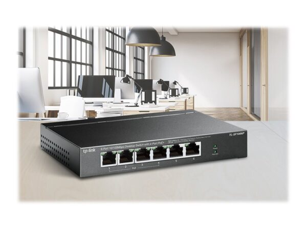 TP-LINK TL-SF1006P 6-Port 10/100Mbps Steel Desktop Switch with 4-Port PoE+ 67W PoE budget