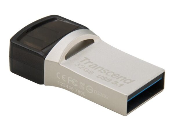 TRANSCEND 32Go Clé USB3.1 Gen 1- On The Go – Type A et C – Argentée