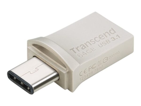 TRANSCEND 64Go Clé USB3.1 Gen 1- On The Go – Type A et C – Argentée