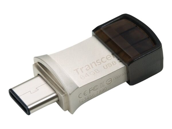 TRANSCEND 64Go Clé USB3.1 Gen 1- On The Go – Type A et C – Argentée