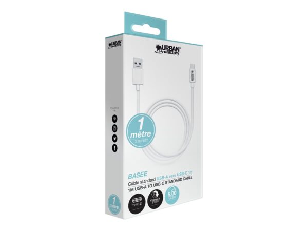 URBAN FACTORY 1M USB-A To USB-C Standard Cable PVC White