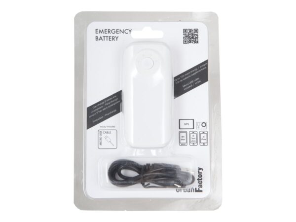 URBAN FACTORY Batterie externe Emergency Battery – 4400 mAh  – Blanc  –  Blister 1 câble