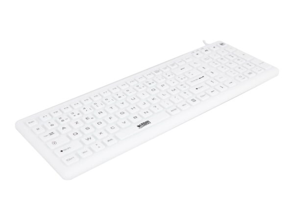 URBAN FACTORY Clavier en ABS et silicone Blanc Connexion filaire USB Touches plates et silencieuses Traitement antimicrobien Nano