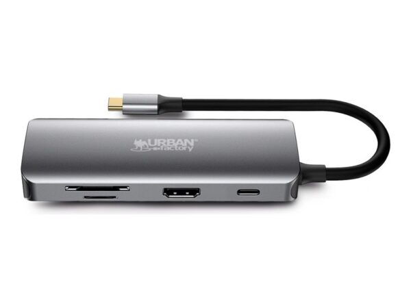 URBAN FACTORY Hubee 8in1 USB-C Hub With 3 USB-A / 1 4K HDMI / 1 RJ45 / 2 Card Readers And 1 USB-C 100W Pd