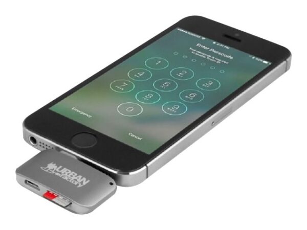 URBAN FACTORY Lecteur de cartes micro-SD – Lightning. Câble micro USB inclus