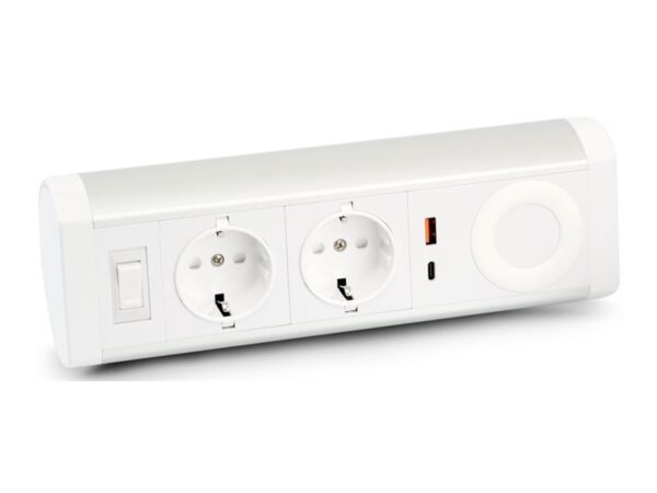 URBAN FACTORY Powee Desk Triple Eu Power Socket With 1 USB-A and 1 USB-C 3A – Silver/White