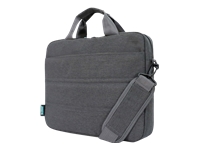 URBAN FACTORY Toploading bag made of recycled Nylon r-PET Reinforced notebook compartment Flat front pocket with zip Back patch