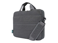 URBAN FACTORY Toploading bag made of recycled Nylon r-PET Reinforced notebook compartment Flat front pocket with zip Back patch